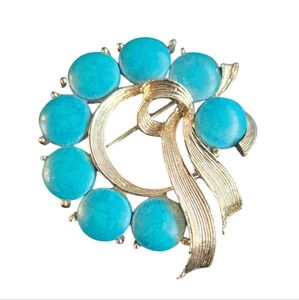 Vintage Lisner Faux Turquoise‎ Wreath Pin Brooch